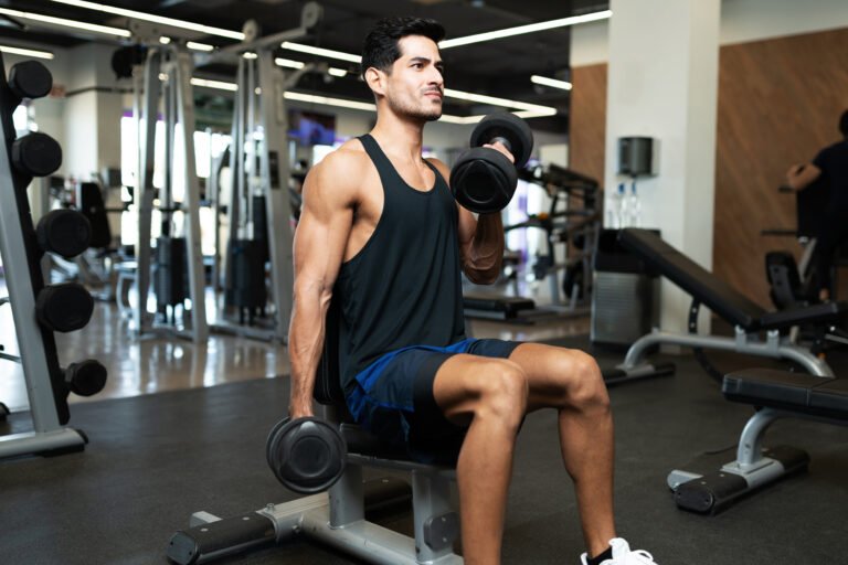 Curl biceps alterné avec haltères en position assise