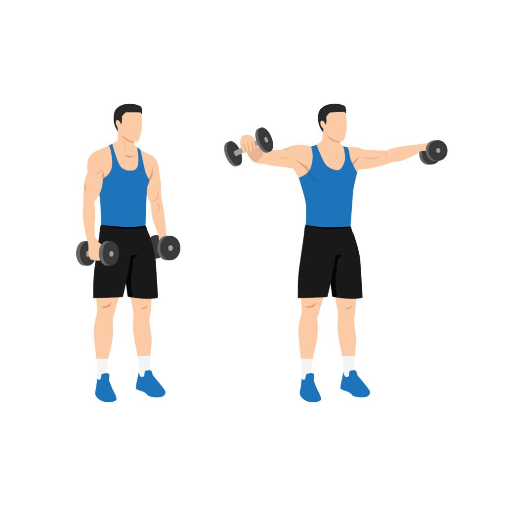 Élévations latérales Lateral side shoulder dumbbell raises. Power partials exercise