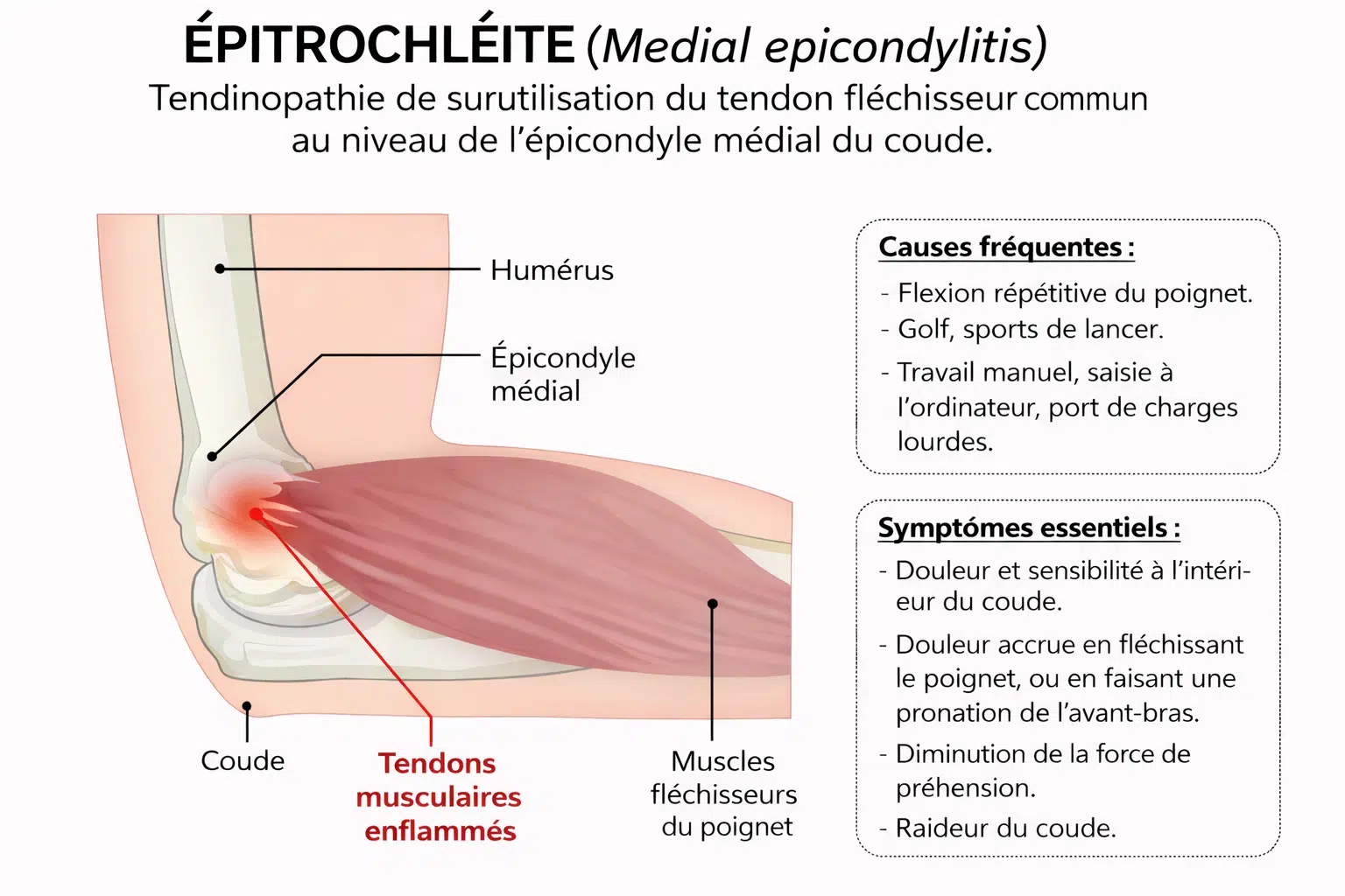 Épitrochléite(Golfer's Elbow) : symptômes, causes, traitements et prévention 3 Épitrochléite: