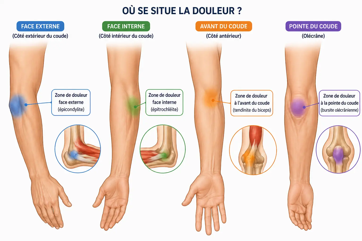 Mal au coude quand je tends le bras : causes et solutions 2 Où se situe la douleur du coude