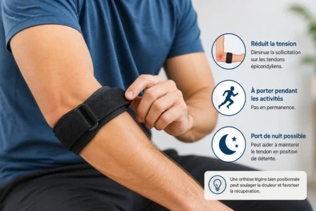 Que faire en cas de tendinite du coude : 5 gestes immédiats 3 Tendinite coude - Porter une coudière de compression